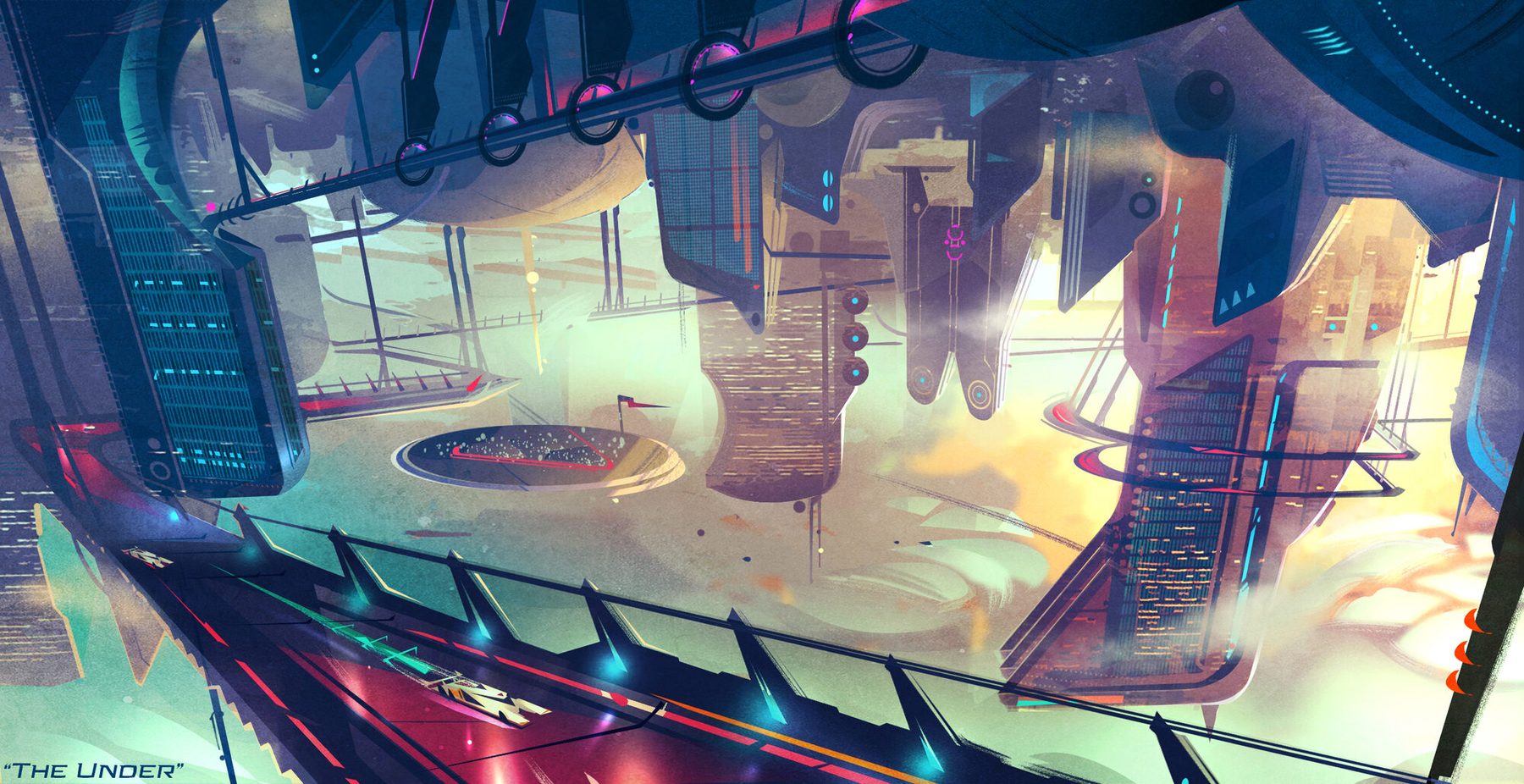 The Under: an atmospheric lower world of hanging buildings and warm light beneath the city